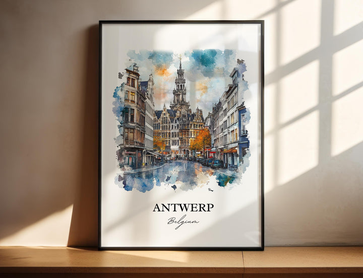 Antwerp Wall Art, Belgium Print, Belgium Watercolor Art, Antwerp Belgium Gift, Travel Print, Travel Poster, Housewarming Gift
