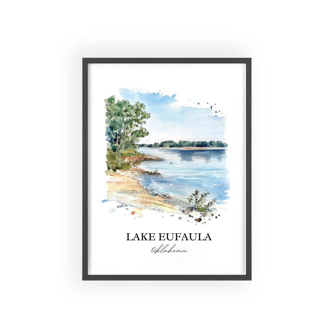 Lake Eufaula Wall Art, Eufaula Lake Print, Oklahoma Watercolor Art, Lake Eufaula Gift, Travel Print, Travel Poster, Housewarming Gift