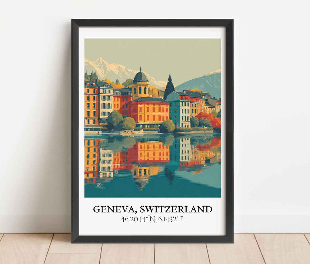 Geneva Art, Geneva Retro Travel Art, Geneva Home Decor, Geneva Switzerland Gift, Switzerland Travel Art, Travel Prints, Housewarming Gift