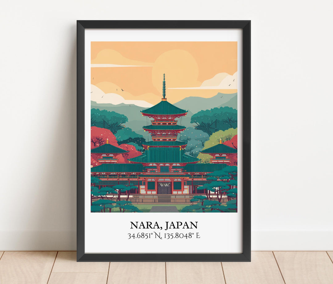 Nara Japan Art, Nara Retro Travel Art, Nara Japan Home Decor, Japan Gift, Japan Travel Art, Travel Prints, Housewarming Gift