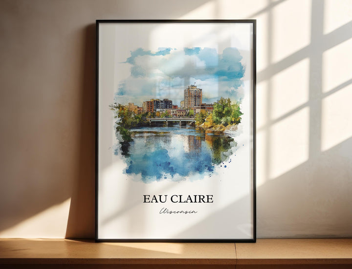 Eau Claire Wall Art, Eau Claire WI Print, Wisconsin Watercolor Art, Eau Claire WI Gift, Travel Print, Travel Poster, Housewarming Gift