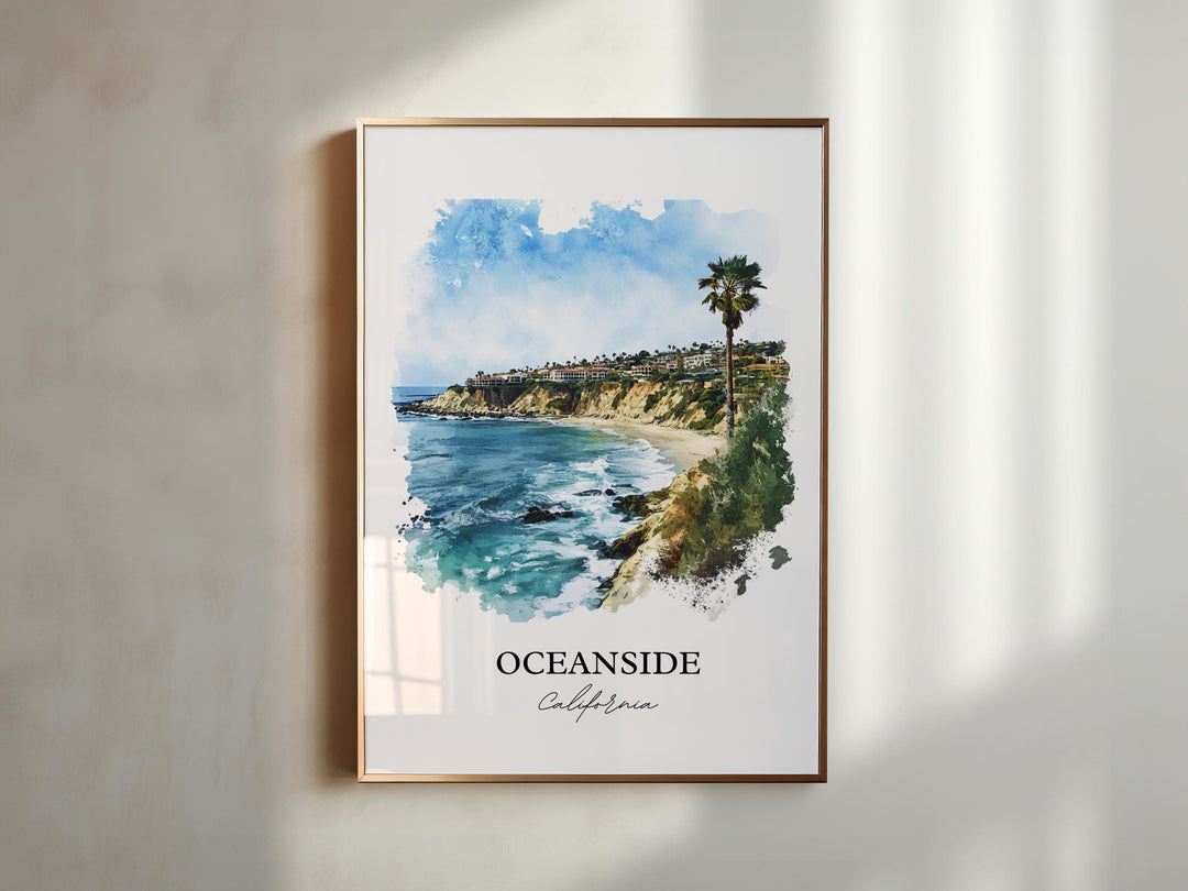 Oceanside CA Wall Art, Harbor Beach Print, SoCal Watercolor Art, Oceanside CA Gift, Travel Print, Travel Poster, Housewarming Gift