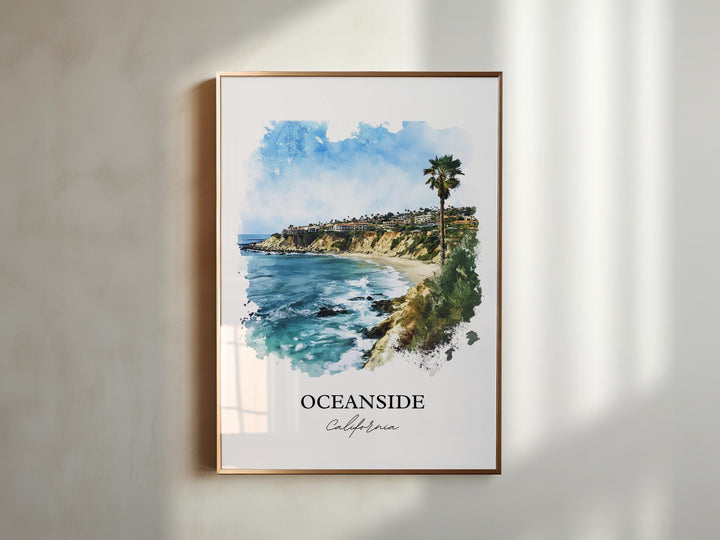 Oceanside CA Wall Art, Harbor Beach Print, SoCal Watercolor Art, Oceanside CA Gift, Travel Print, Travel Poster, Housewarming Gift