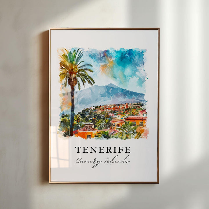 Tenerife Wall Art, Tenerife Canary Islands Print, Tenerife Watercolor Art, Mt. Teide Gift,