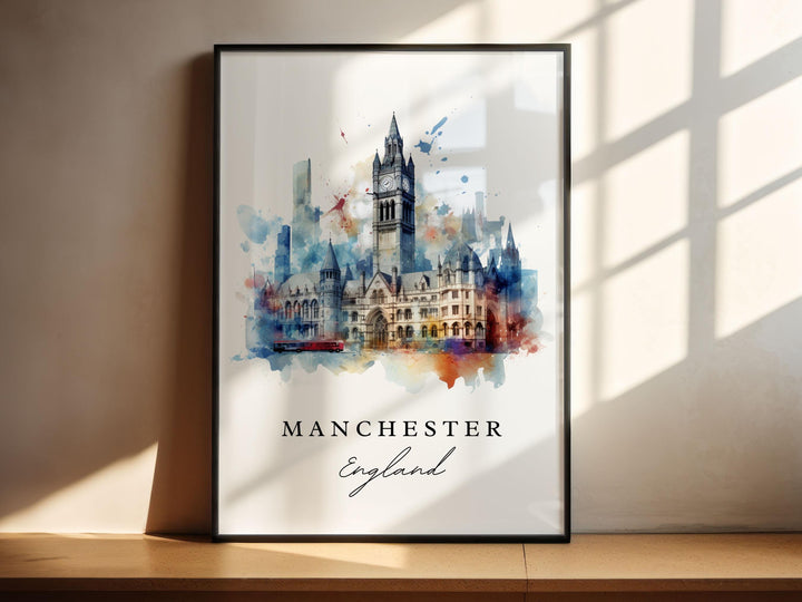 Manchester England Wall Art, Manchester UK Print, Manchester Watercolor Art, Manchester Gift,