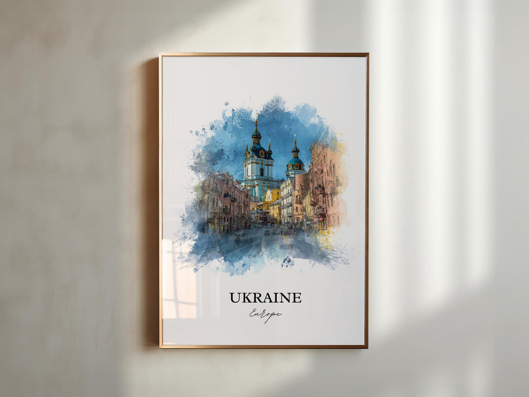 Ukraine Wall Art, Ukraine Print, Kyiv Watercolor Art, Ukraine Country Gift, Travel Print, Travel Poster, Housewarming Gift