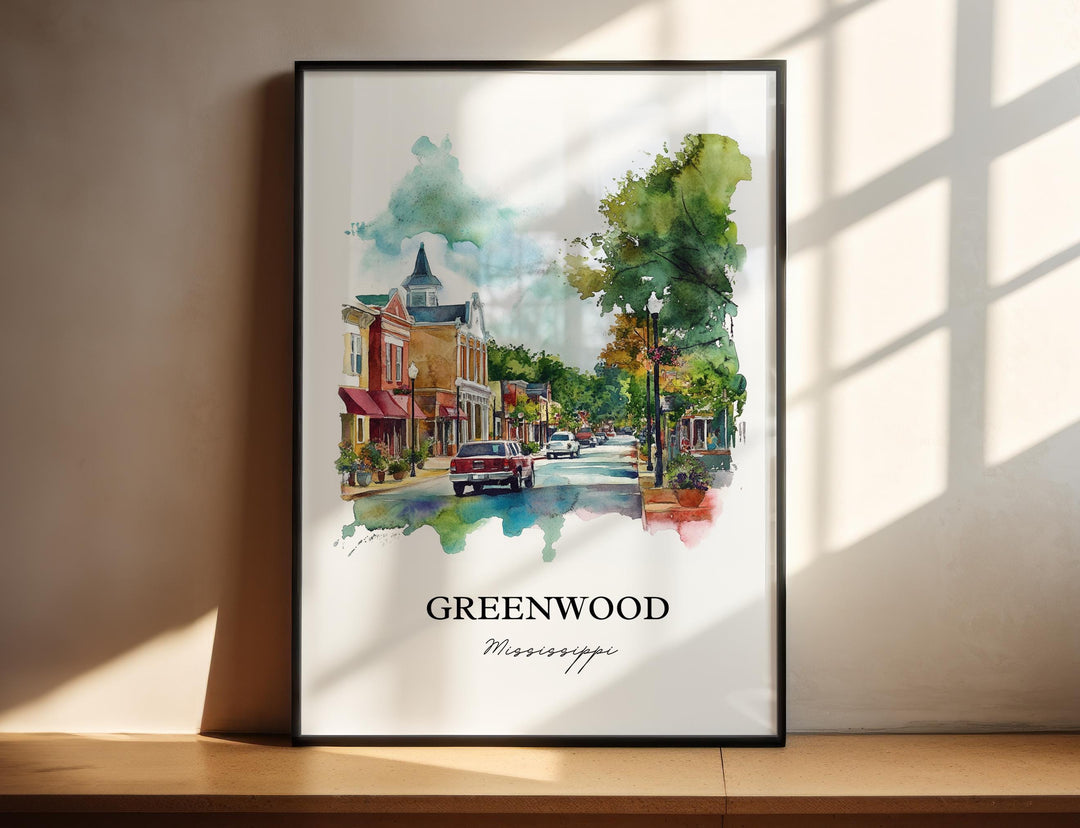 Greenwood MS Wall Art, Mississippi Print, Mississippi Artwork, Greenwood Mississippi Gift, Travel Print, Travel Poster, Housewarming Gift