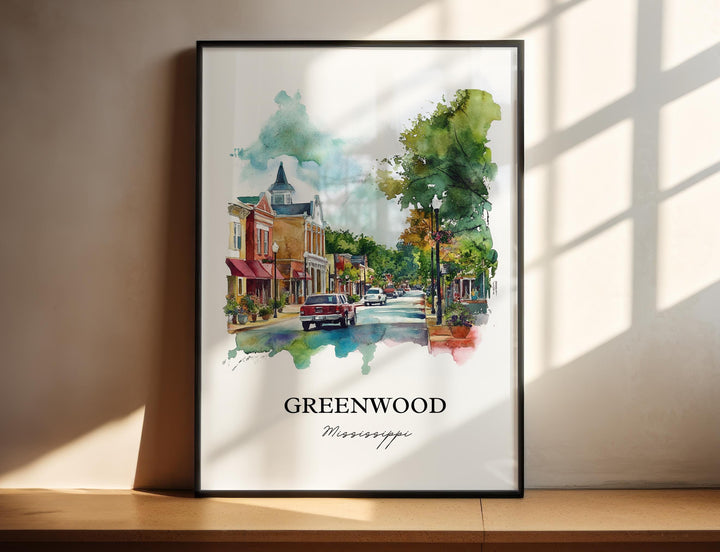Greenwood MS Wall Art, Mississippi Print, Mississippi Artwork, Greenwood Mississippi Gift, Travel Print, Travel Poster, Housewarming Gift