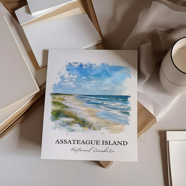 Assateague Island Art, Assateague Print, Virginia Watercolor Art, Assateague Island Gift, Travel Print, Travel Poster, Housewarming Gift
