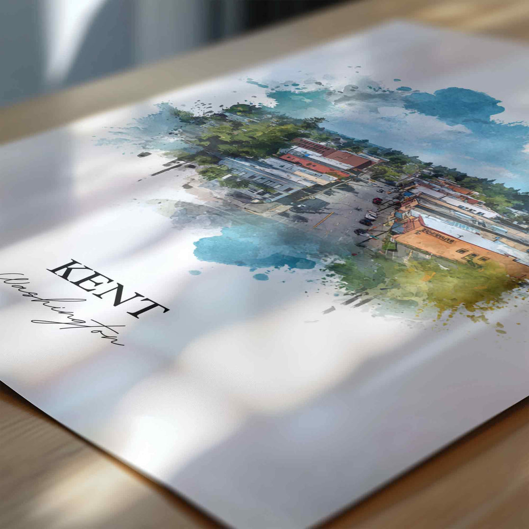 Kent Washington Wall Art, Kent Print, Kent Watercolor Art, Kent WA Gift, Travel Print, Travel Poster, Housewarming Gift