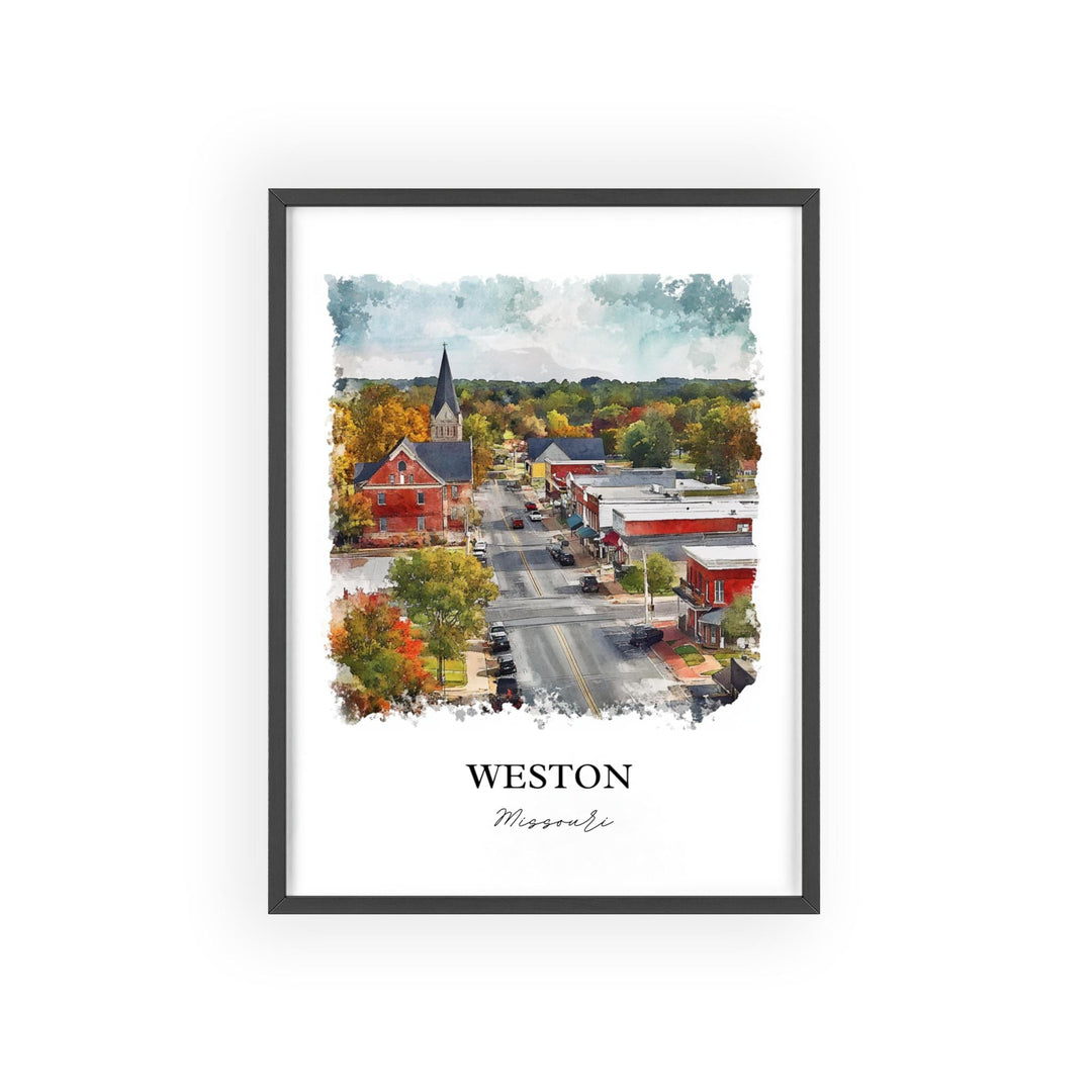 Weston Missouri Wall Art, Weston MO Print, Missouri Watercolor Art, Platte County MO Gift, Travel Print, Travel Poster, Housewarming Gift