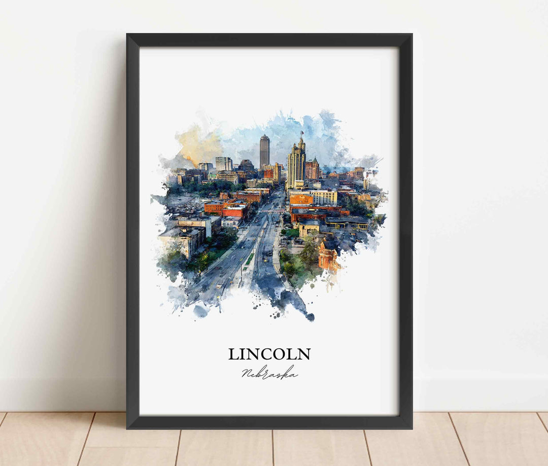 Lincoln NE Wall Art, Lincoln Print, Nebraska Watercolor Art, Lincoln Nebraska Skyline Gift, Travel Print, Travel Poster, Housewarming Gift