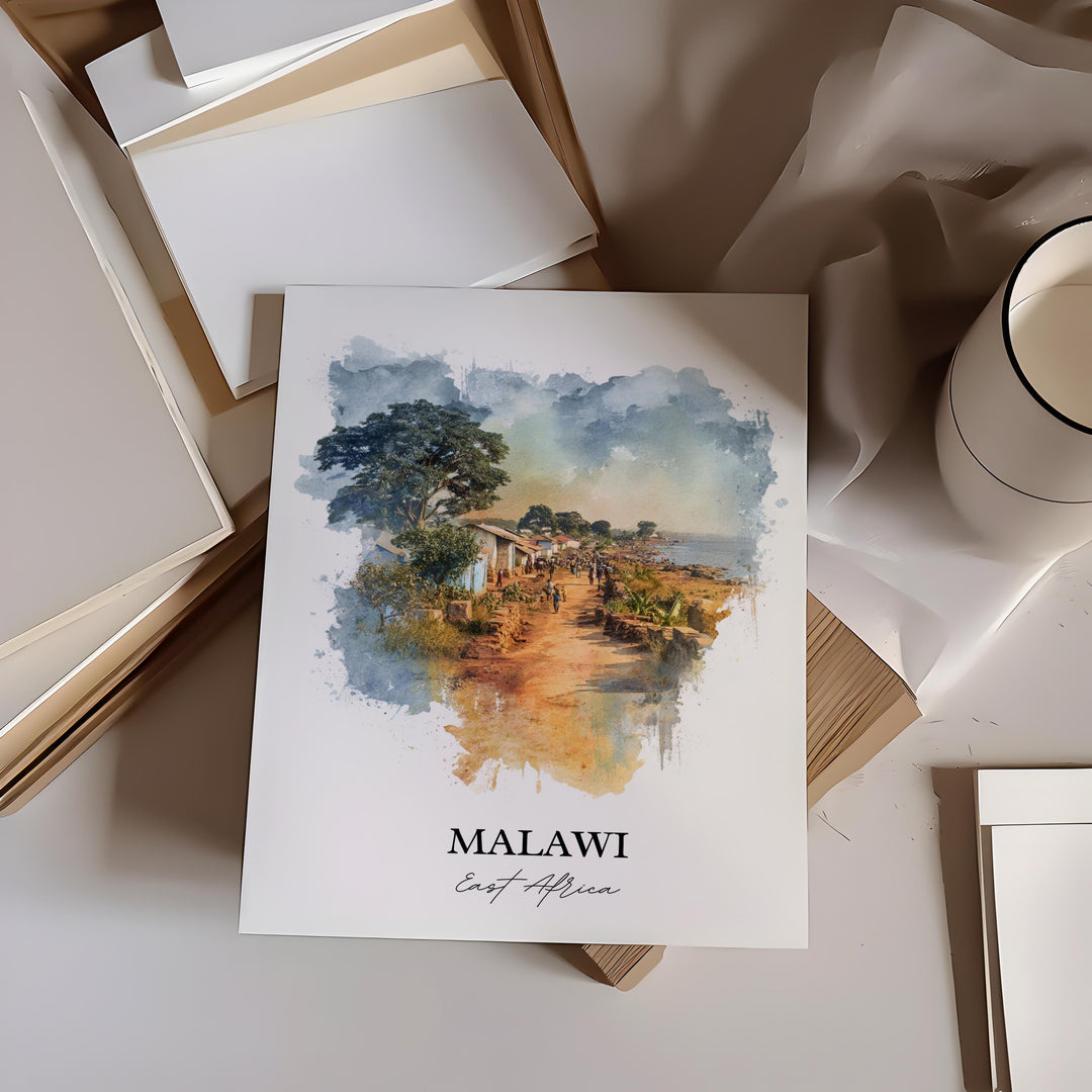 Malawi Wall Art, Malawi Print, Malawi Watercolor Art, East Africa Gift, Travel Print, Travel Poster, Housewarming Gift