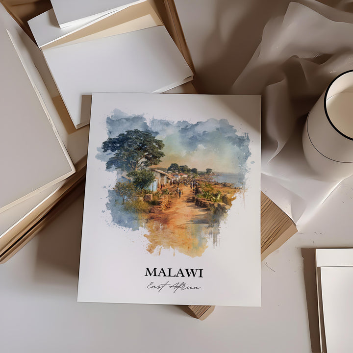 Malawi Wall Art, Malawi Print, Malawi Watercolor Art, East Africa Gift, Travel Print, Travel Poster, Housewarming Gift