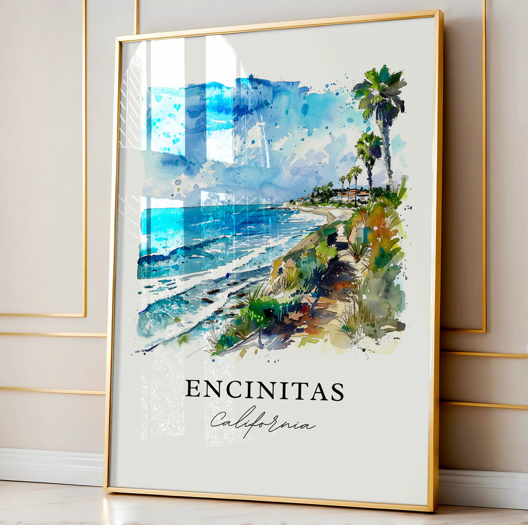 Encinitas CA Wall Art, Encinitas Print, Encinitas Cali Watercolor, San Diego Art Gift, Travel Poster, Housewarming Gift