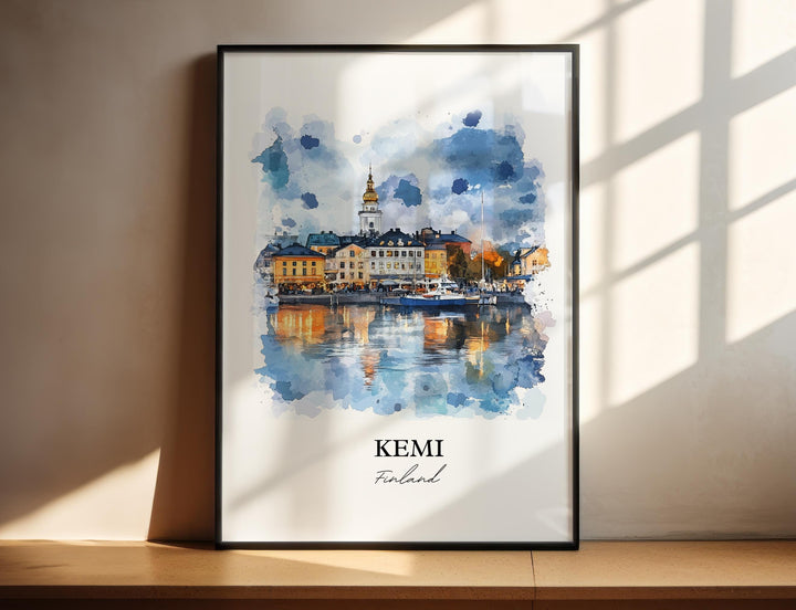Kemi Finland Wall Art, Lapland Print, Finland Watercolor Art, Kemi Finland Gift, Travel Print, Travel Poster, Housewarming Gift