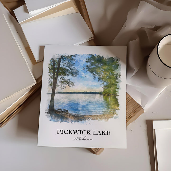 Pickwick Lake Wall Art, Counce Alabama Print, Alabama Watercolor Art, Pickwick Lake Gift, Travel Print, Travel Poster, Housewarming Gift