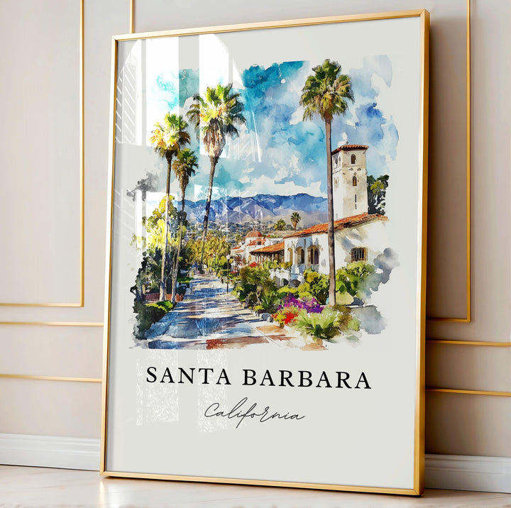 Santa Barbara Wall Art, Santa Barbara Print, Santa Barbara Watercolor Art, SoCal Gift,