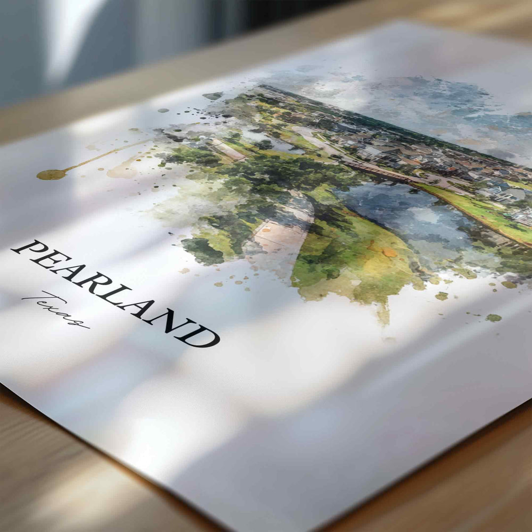 Pearland, Texas – Watercolor Art Print