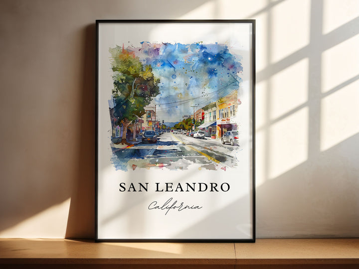 San Leandro CA Wall Art, San Leandro Print, San Leandro Watercolor Art, Alameda County Gift,