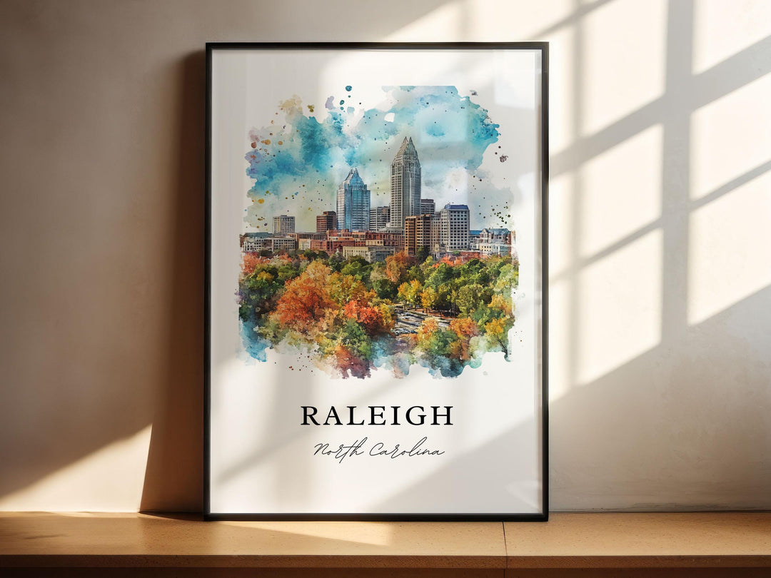 Raleigh NC Wall Art, Raleigh Print, Raleigh Watercolor Art, Raleigh North Carolina Gift,