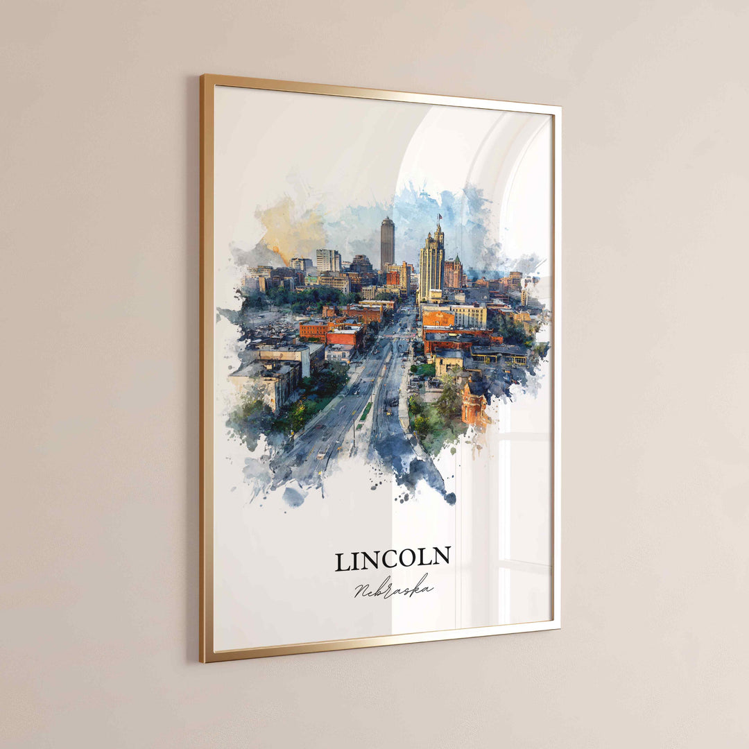Lincoln NE Wall Art, Lincoln Print, Nebraska Watercolor Art, Lincoln Nebraska Skyline Gift, Travel Print, Travel Poster, Housewarming Gift