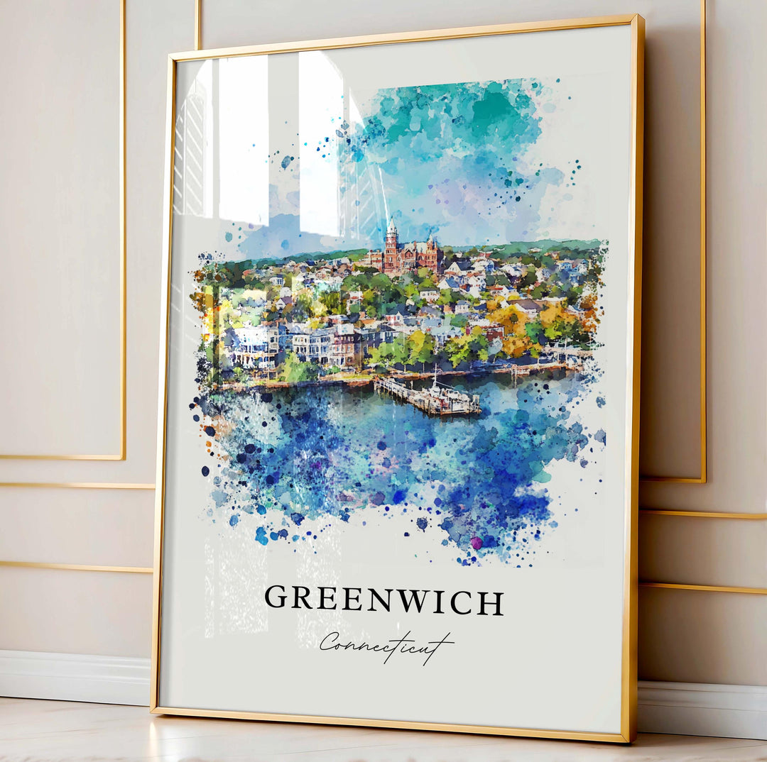 Greenwich CT Wall Art, Greenwich Print, Greenwich Watercolor Art, Greenwich Connecticut Gift,