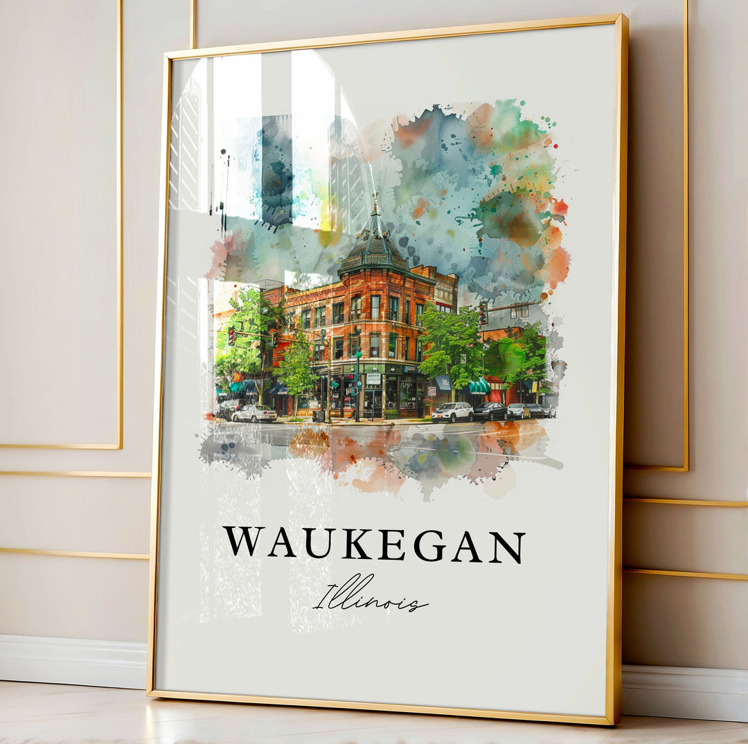 Waukegan IL Wall Art, Waukegan Print, Waukegan Watercolor Art, Lake County Illinois Gift,