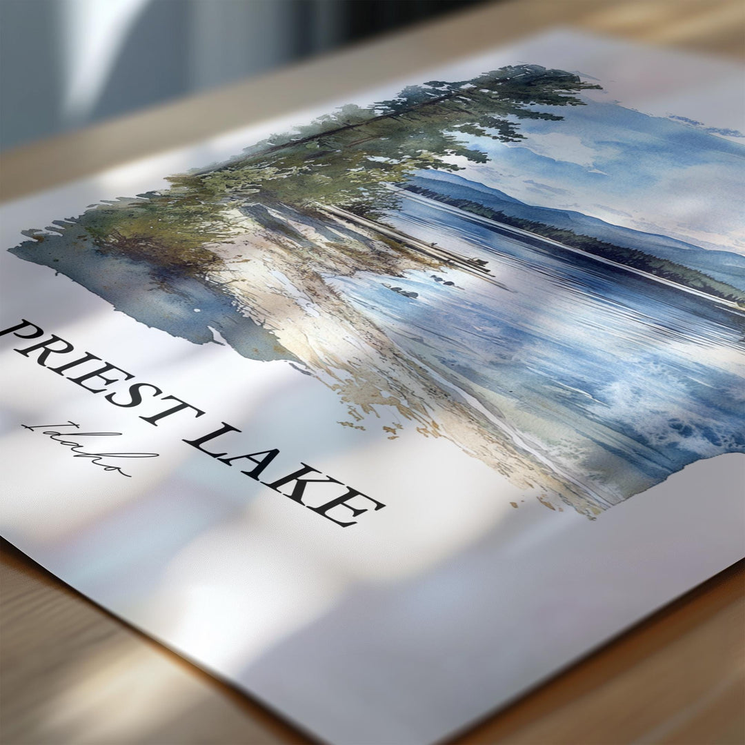 Priest Lake Wall Art, Nordman ID Print, Priest Lake Watercolor Art, Priest Lake Gift, Travel Print, Travel Poster, Housewarming Gift
