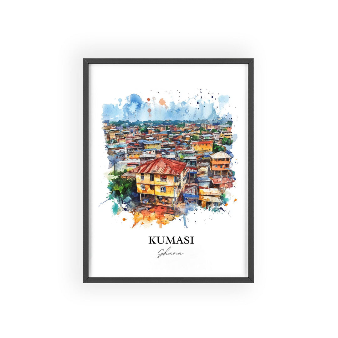 Kumasi Wall Art, Ghana Print, Ghana Watercolor Art, Kumasi Ghana Gift, Travel Print, Travel Poster, Housewarming Gift