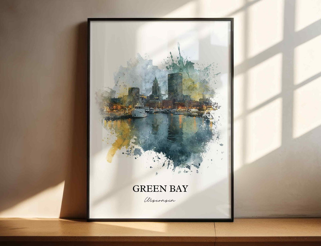 Green Bay WI Wall Art, Green Bay Print, Green Bay Watercolor Art, Green Bay Wisconsin Gift, Travel Print, Travel Poster, Housewarming Gift