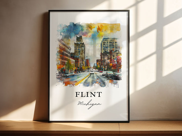 Flint Michigan Wall Art, Flint MI Print, Flint Watercolor Art, Genesee County MI Gift, Travel Poster, Housewarming Gift