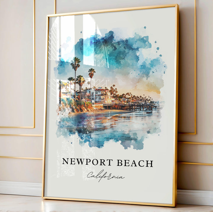 Newport Beach Wall Art, Newport Beach Print, Balboa Watercolor Art, Newport Beach Gift,