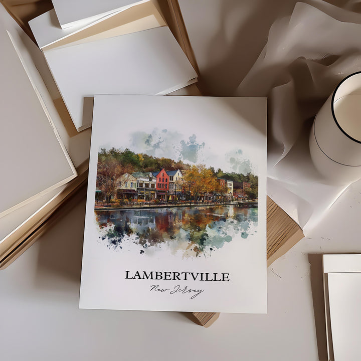 Lambertville NJ Wall Art, Hunterdon County Print, NJ Watercolor Art, Lambertville NJ Gift, Travel Print, Travel Poster, Housewarming Gift