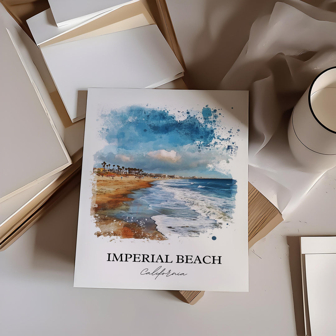 Imperial Beach CA Wall Art, San Diego Print, SoCal Watercolor Art, Imperial Beach Gift, Travel Print, Travel Poster, Housewarming Gift