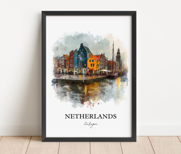 Netherlands Wall Art, Netherlands Print, Netherlands Watercolor Art, Amsterdam Gift, Travel Print, Travel Poster, Housewarming Gift