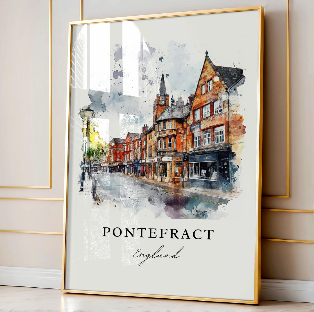 Pontefract Wall Art, Wakefield England Print, West Yorkshire Watercolor Art, Pontefract Gift,