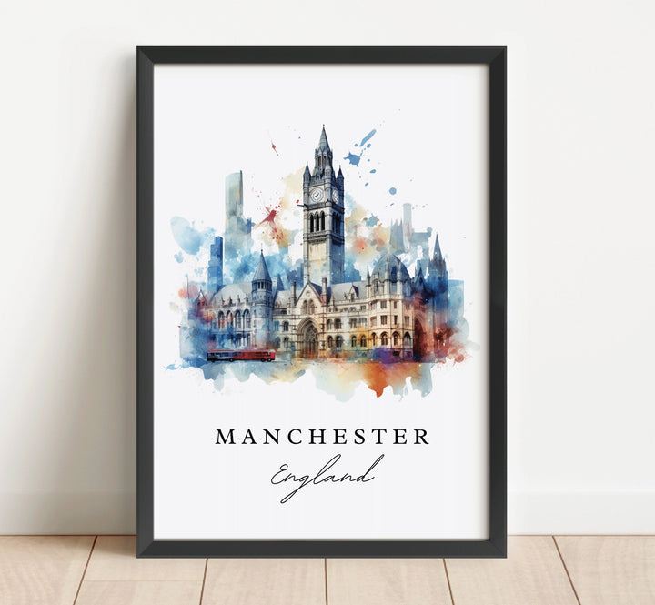 Manchester England Wall Art, Manchester UK Print, Manchester Watercolor Art, Manchester Gift,