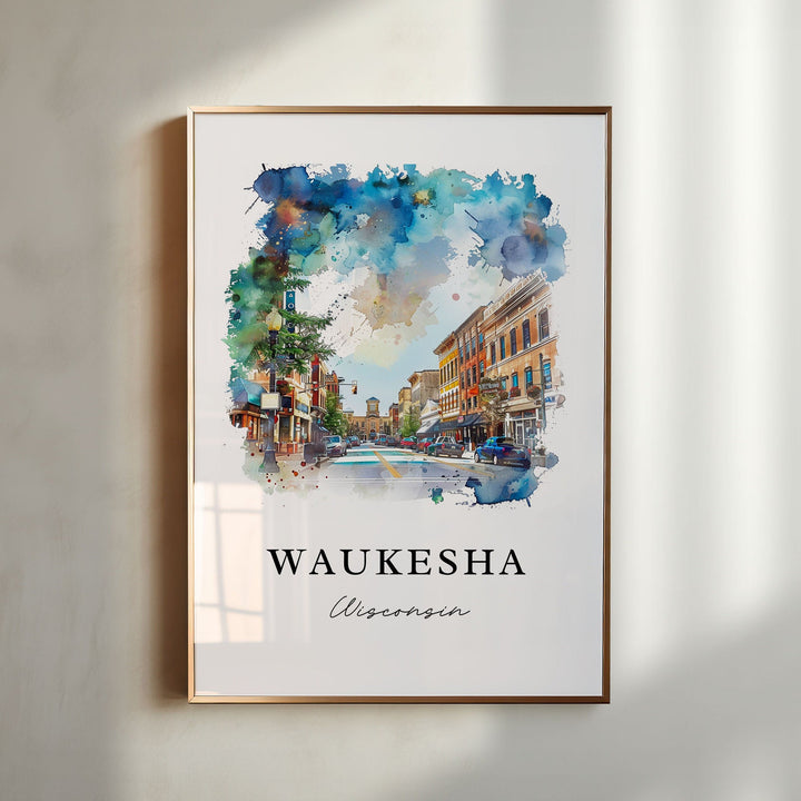 Waukesha WI Art, Waukesha Wisconsin Print, Waukesha Watercolor Art, Waukesha County Gift,