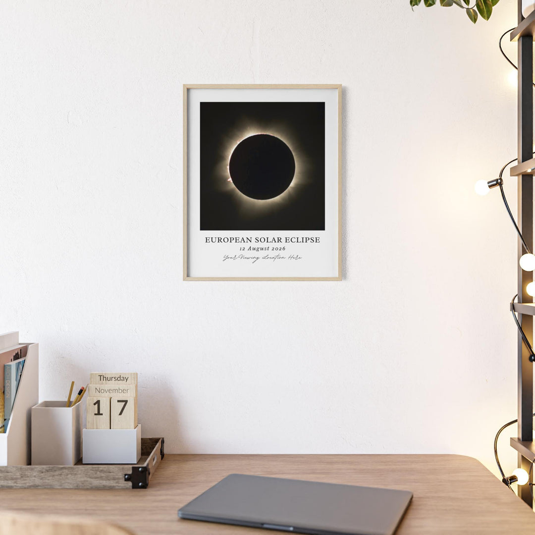 Solar Eclipse Wall Art, 2026 European Eclipse Poster Aug 12 Print, Custom Location