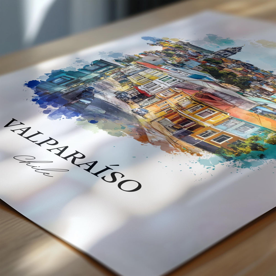 Valparaíso Wall Art, Valparaíso Print, Chile Watercolor Art, Valparaíso Chile Gift, Travel Print, Travel Poster, Housewarming Gift