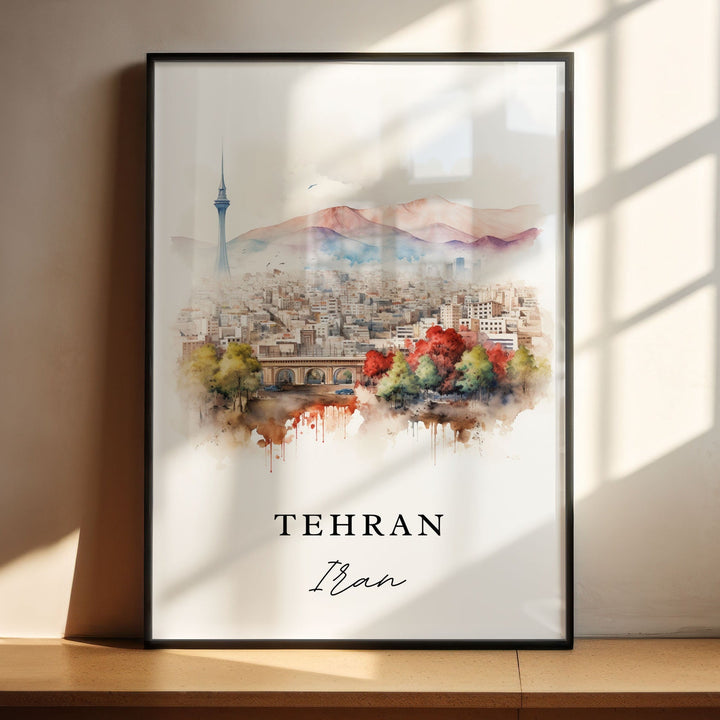 Tehran traditional travel art - Iran, Tehran poster, Wedding gift, Birthday present, Custom Text, Personalised Gift