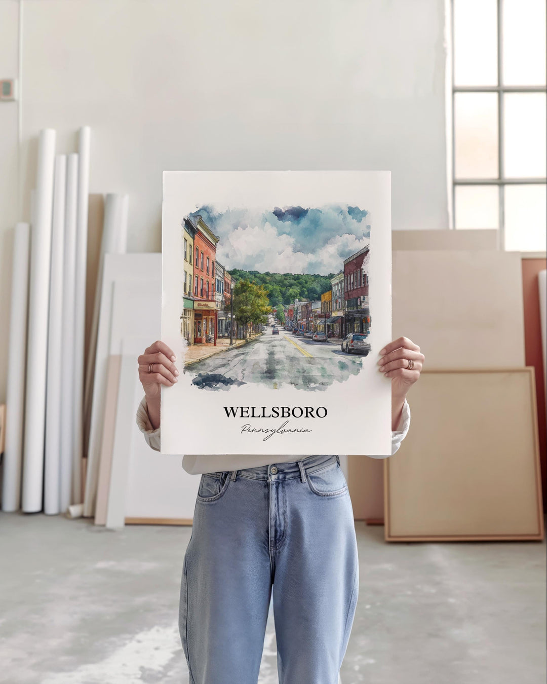 Wellsboro, Pennsylvania, USA – Watercolor Art Print