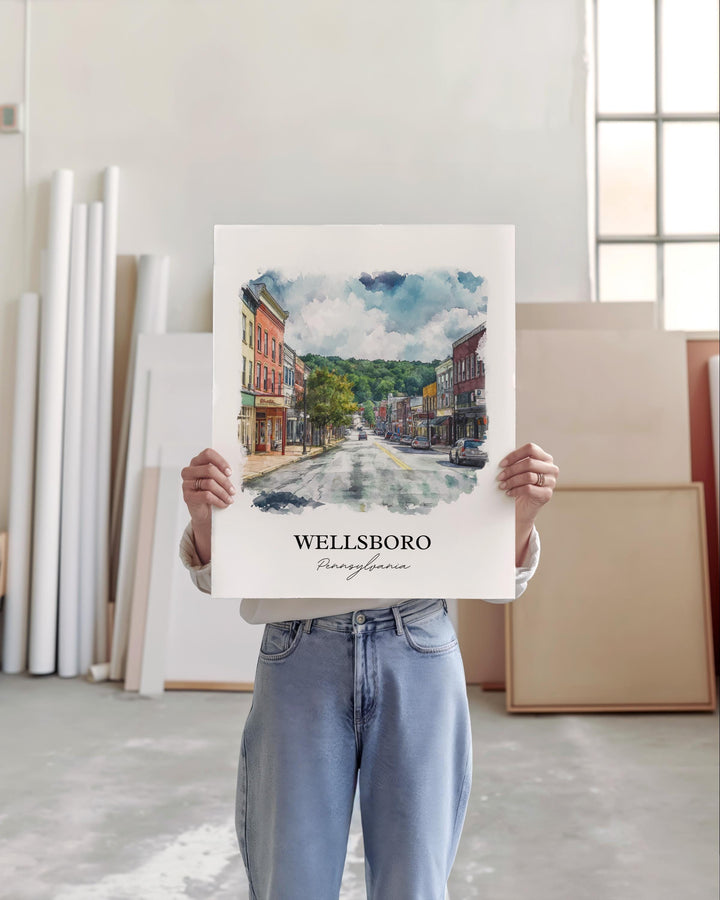 Wellsboro, Pennsylvania, USA – Watercolor Art Print