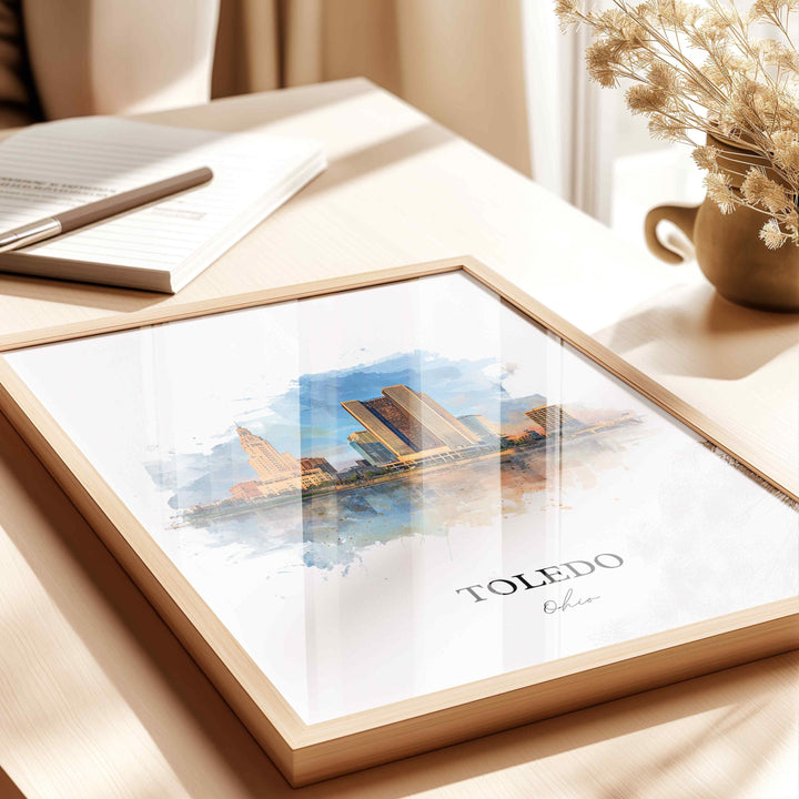 Toledo, Ohio Wall Art, Toledo Print, Toledo Ohio Watercolor Art, Toledo Ohio Skyline Gift, Travel Print, Travel Poster, Housewarming Gift
