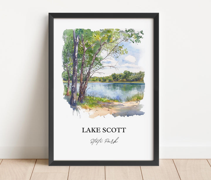 Lake Scott Wall Art, Scott City Print, Kansas Watercolor Art, Lake Scott Kansas Gift, Travel Print, Travel Poster, Housewarming Gift