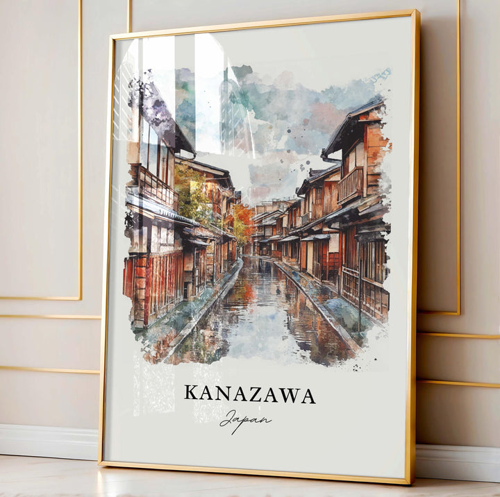 Kanazawa Wall Art, Kanazawa Japan Print, Kanazawa Watercolor Art, Ishikawa Prefecture Gift,