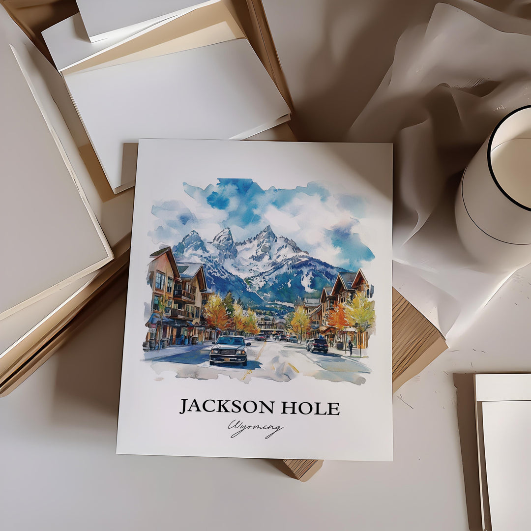 Jackson Hole Wall Art, Jackson Wyoming Print, Wyoming Watercolor Art, Jackson Hole Gift, Travel Print, Travel Poster, Housewarming Gift