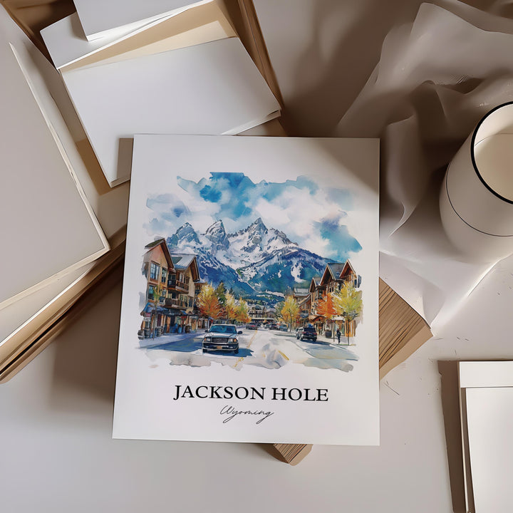 Jackson Hole Wall Art, Jackson Wyoming Print, Wyoming Watercolor Art, Jackson Hole Gift, Travel Print, Travel Poster, Housewarming Gift