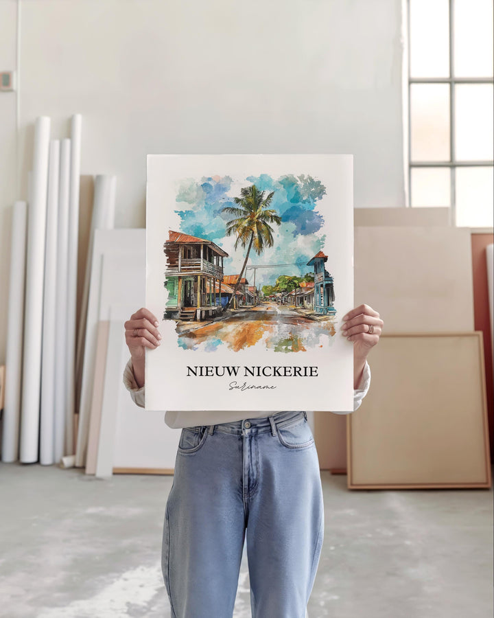 Nieuw Nickerie Wall Art, Suriname Print, Suriname Watercolor Art, Nieuw Nickerie Gift, Travel Print, Travel Poster, Housewarming Gift